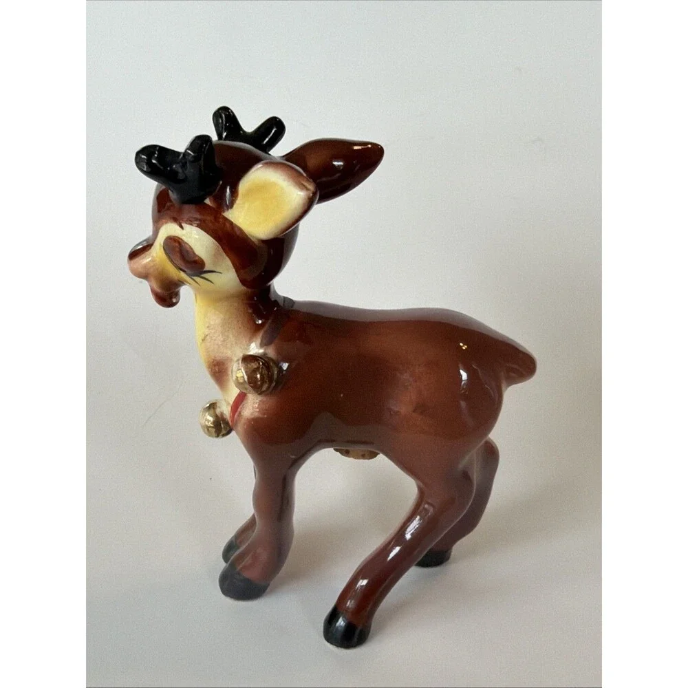 Vintage Kitschy Christmas Reindeer S/P Shaker Closed Eyes 4